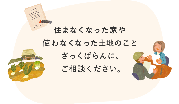 住まなくなった家や使わなくなった土地のことざっくばらんに、ご相談ください。	